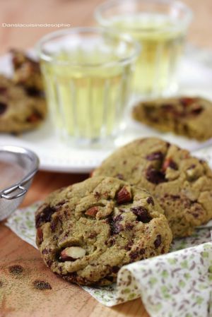 Recette {Vegan} Cookies matcha, chocolat noir et amandes