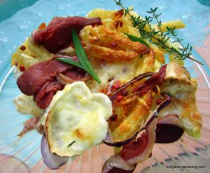 Recette Gratin de pâtes '"crème - chèvre - jambon et magret de canard
