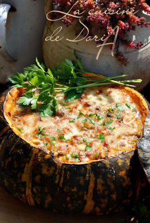 Recette Courge Delica Moretti farcie à la viande de boeuf et mirepoix de légumes