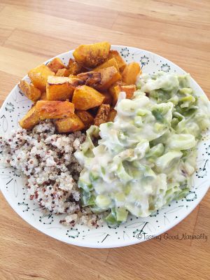 Recette Fondue de poireaux butternut rôtie et quinoa #vegan