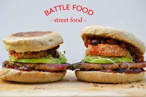 Recette Battle food : Burger à l’échine de porc fumée et au chutney de tomates aux épices