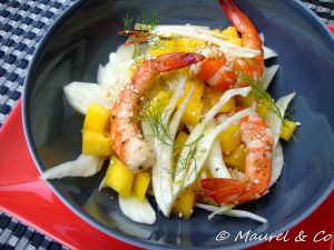 Recette Salade de fenouil, mangue et crevettes rôties