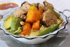 Recette Couscous algerien- poulet fermier au butternut-carotte- courgette- sauce piquante