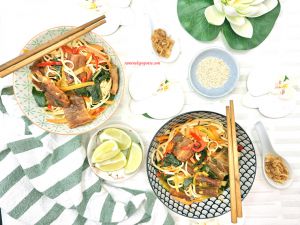 Recette Nouilles légumes et porc