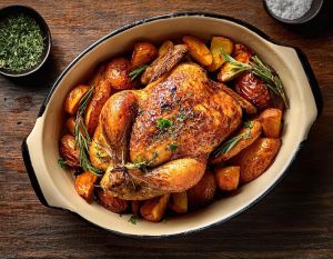 Recette Poulet rôti en cocotte : l’alliance parfaite des pommes de terre et patates douces