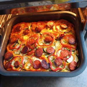 Recette Gratin pdt courgette poivrons chorizo au COMBI NINJA