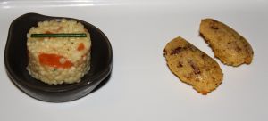 Recette Mini madeleines de polenta - noix de boeuf séchée / Perles au saumon