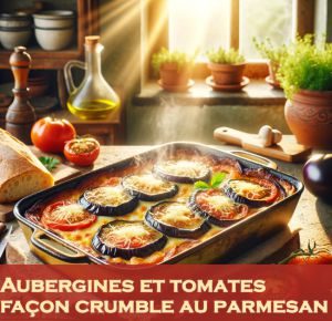 Recette D'aubergines et tomates au parmesan, façon crumble