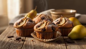 Recette Muffin poire-chocolat noir maison : moelleux, parfumé et irrésistiblement généreux dès la première bouchée