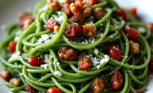 Recette Spaghettis aux orties, noix de Grenoble et tomates séchées