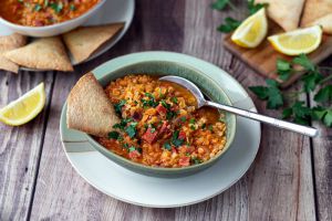 Recette Soupe de lentilles corail au chorizo et épinards