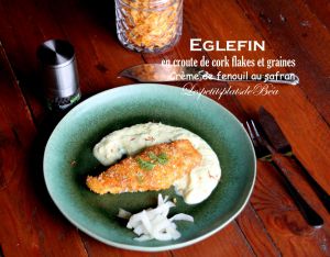 Recette Eglefin en croute de corn flakes et graines, crème de fenouil au safran