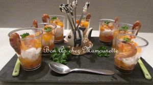 Recette Verrines apéro festif au kaki crevettes araignée de mer riz basmati