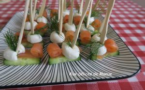 Recette Pics apéritifs de concombre au saumon fumé et mozzarella