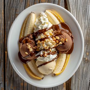 Recette Banana split à la glace au chocolat