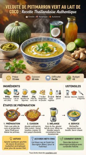Recette Velouté de potimarron vert au lait de coco : recette thaïlandaise authentique