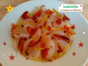 Recette Marinade de Saint-Jacques au gingembre et chips de Speck