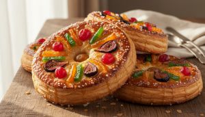 Recette Couronnes des Rois Mages : moelleuses, beurrées et généreusement garnies de fruits confits pour un plaisir fondant irrésistible
