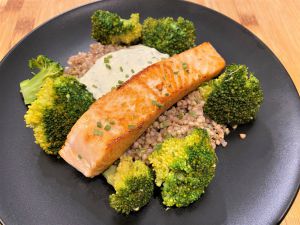 Recette Saumon sur son lit de sarrasin et brocoli