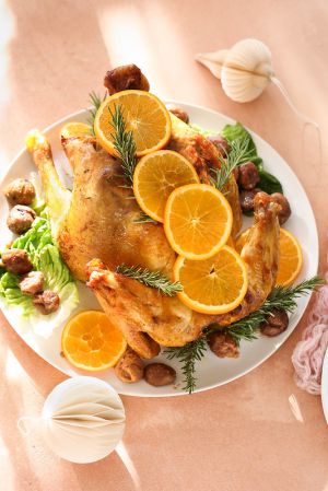 Recette Chapon rôti à l’orange et aux marrons