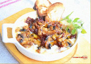 Recette Provoleta...du provolone gratiné aux champignons et tomates confites !