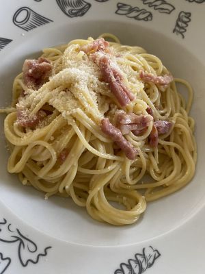 Recette Mes pâtes, à la carbonara et aux courgettes