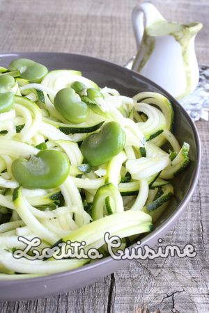 Recette Spaghetti de courgettes aux fèves sauce pesto {Végane et presque cru}