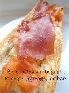Recette Brucchetas sur baguette tomates, fromage, jambon