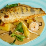 Recette Filet de sandre rôti avec pommes de terre et sauce aux champignons