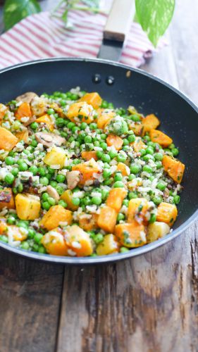 Recette Duo de riz, courge et petits pois