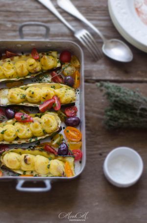 Recette Courgettes farcies à la Polenta aux Olives & Parmesan