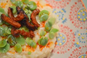 Recette Risotto aux fèves, lardons de chorizo