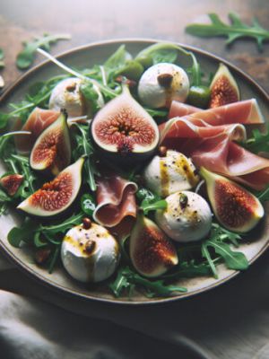 Recette Salade figues fraîches, mozzarella, roquette et jambon cru