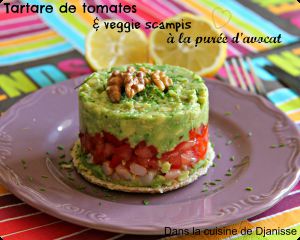 Recette Tartare de tomates & veggie scampis à la purée d’avocat – Vegan