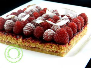 Recette Tarte aux framboises et Moelleux coco , version vegan (sans oeufs, sans beurre)