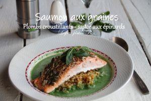 Recette Dos de saumon aux graines, plombs croustillants sauce aux épinards