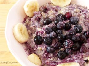 Recette Petit déjeuner aux flocons de sarrasin, myrtilles et banane #vegan