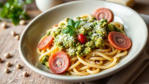 Recette Rigatonis au pesto de pistaches et mortadelle : recette savoureuse