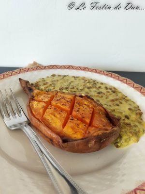 Recette Patate douce rôtie et Lentilles au Curry vert