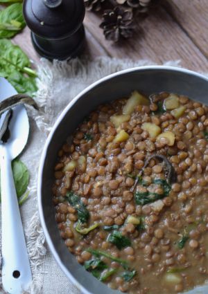 Recette Soupe lentilles pommes de terre épinards #végétarien