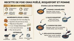 Recette Foie gras poêlé roquefort pomme : festive et audacieuse