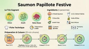 Recette Saumon papillote festive : citron, aneth et baies roses