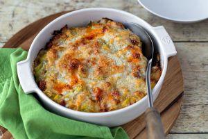 Recette Gratin de pommes de terre et poireaux au chorizo et parmesan