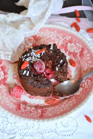 Recette Coeur coulant au cacao cru, coco et framboises (vegan&sans gluten)