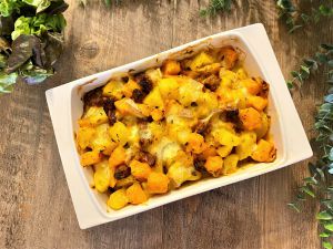 Recette Gratin de pommes de terre, potimarron et chorizo au morbier