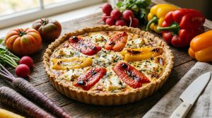 Recette Délicieuse quiche au chèvre fondant et poivrons colorés : une recette pleine de saveurs