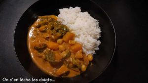 Recette Curry pois chiches, courges, blettes, coco